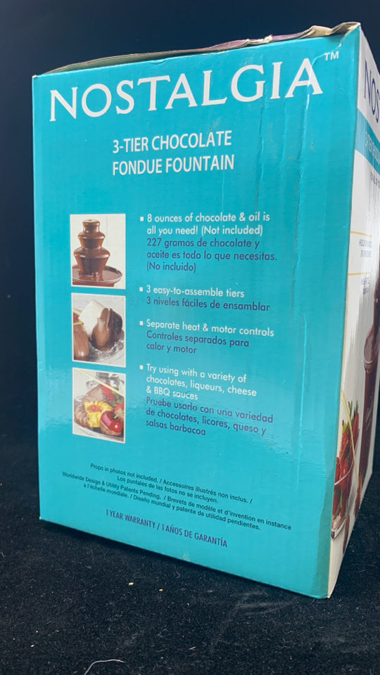 NIB NOSTALGIA 3-TIER CHOCOLATE FONDUE FOUNTAIN.