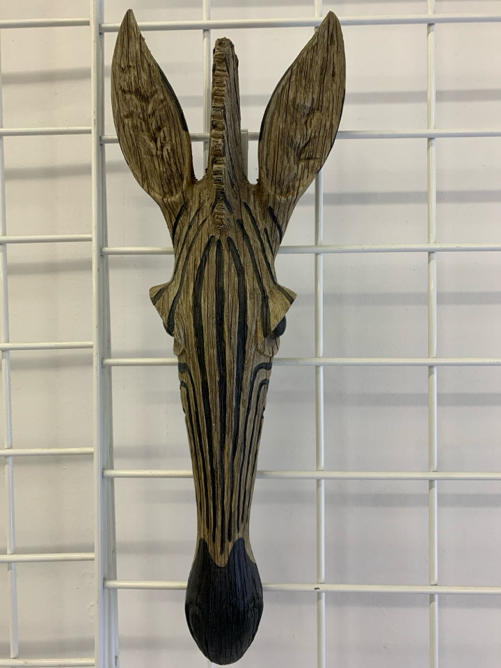 WOOD ZEBRA HEAD WALL DECOR.