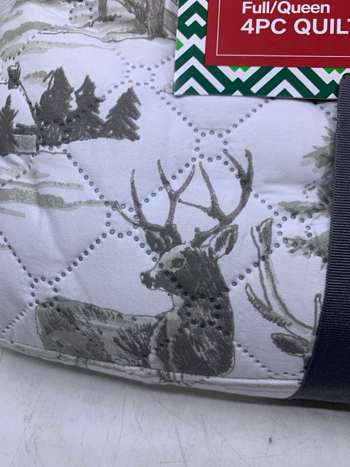 NIP WHITE W/ GREY WOODS SCENE/DEER.