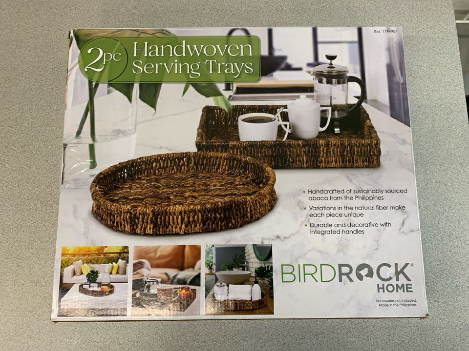 NIB 2PC HAND-WOVEN SERVING TRAY.