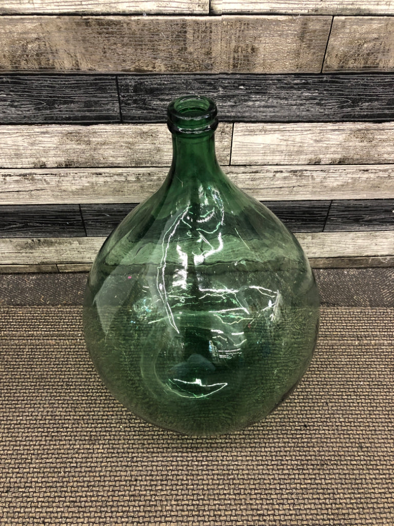 LARGE HAND-BLOWN GREEN GLASS DEMIJOHN.