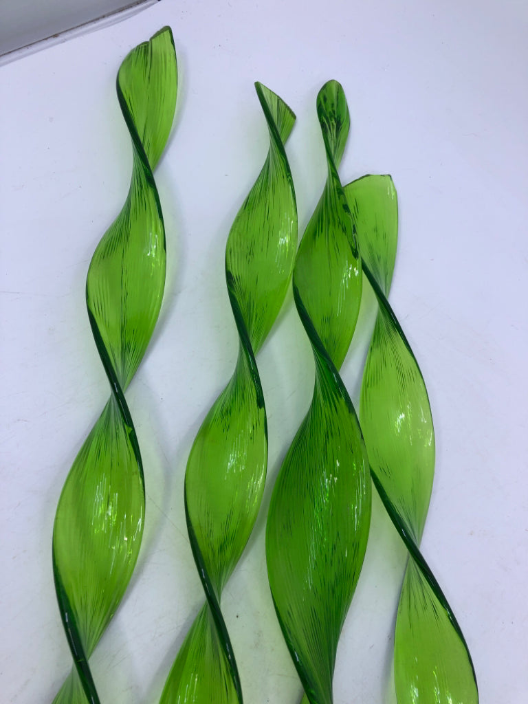 4 GLASS GREEN SPIRALS.