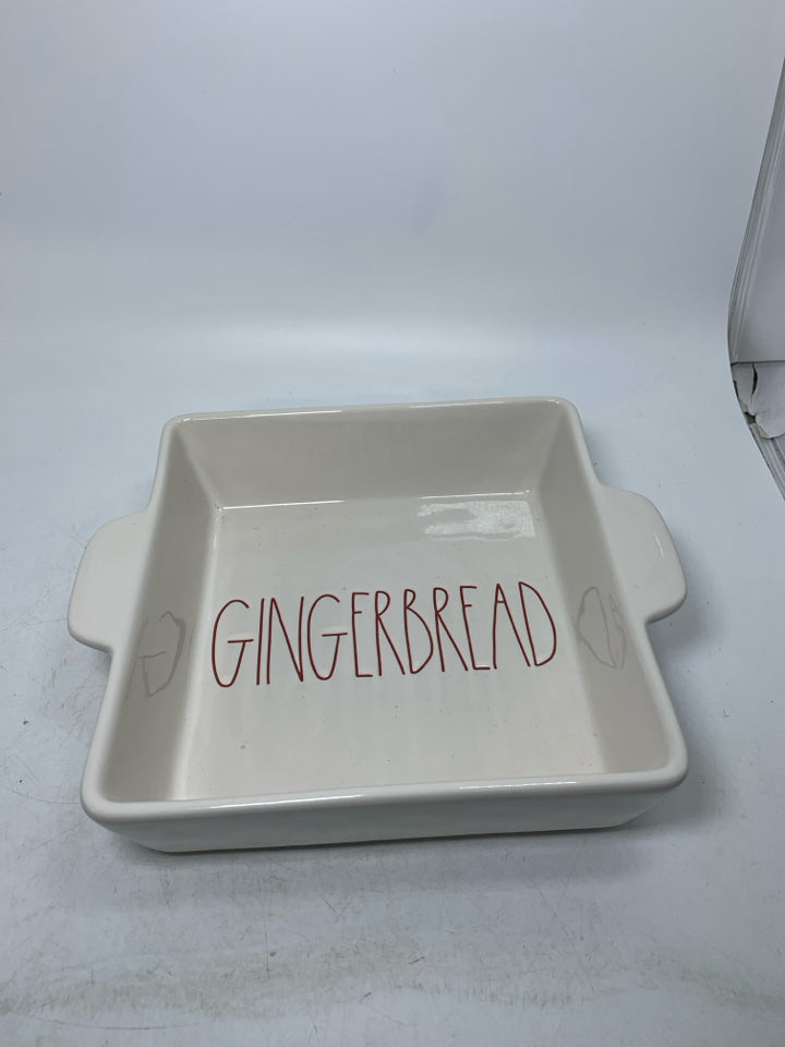 RAE DUNN WHITE GINGERBREAD SQUARE BAKING DISH.