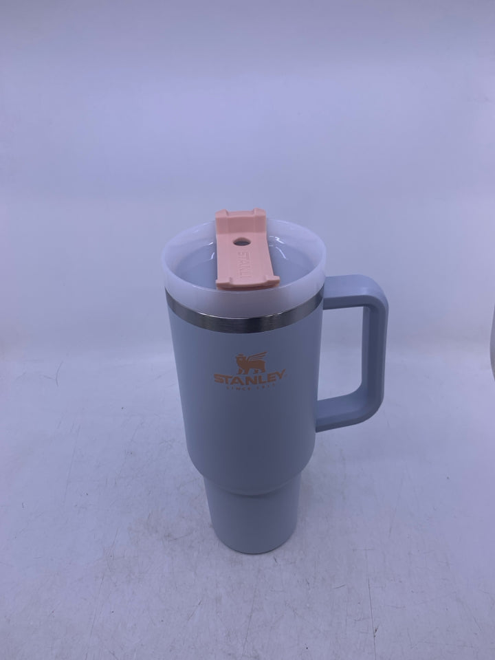 NEW LIGHT BLUE CUP W/ PINK WRITING.