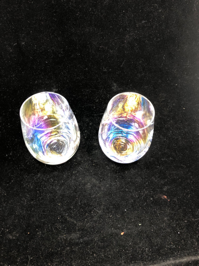 2 IRIDESCENT STEMLESS GLASSES