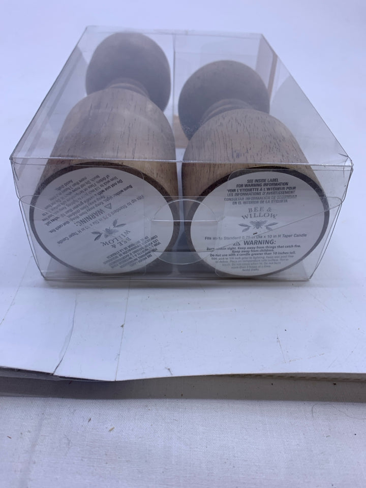 2-NIB WOOD TAPERED CANDLE HOLDERS BEE & WILLOW.