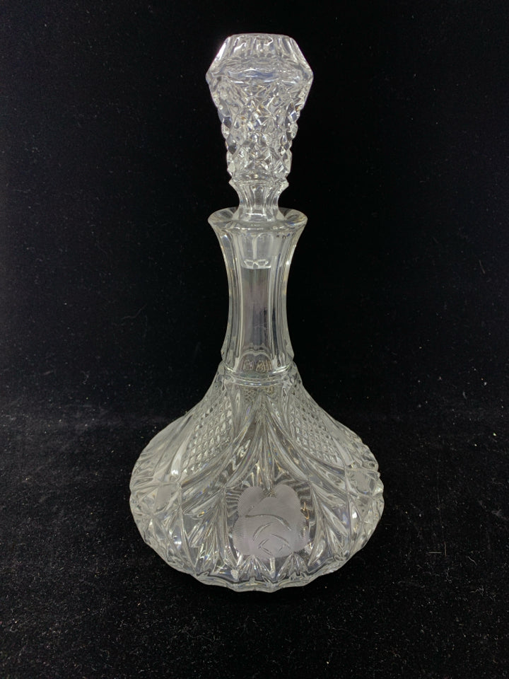 CUT GLASS EMBOSSED W/FLOWERS.