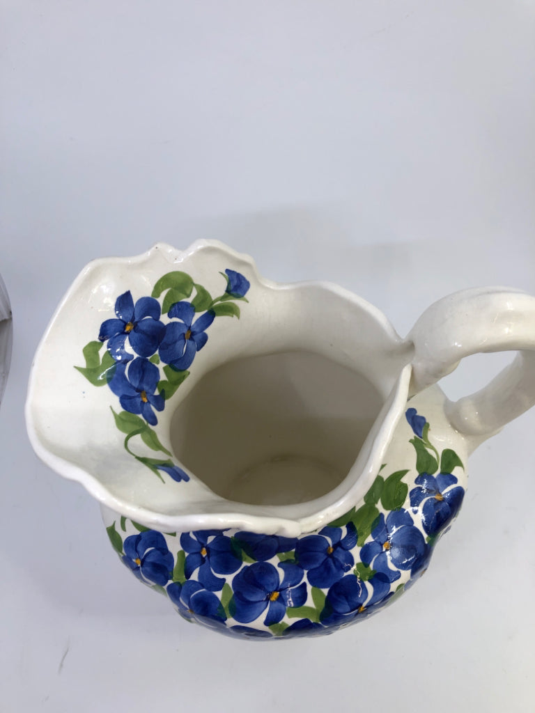 VTG BLUE FLOWERED CERAMIC PITCHER & BASIN.