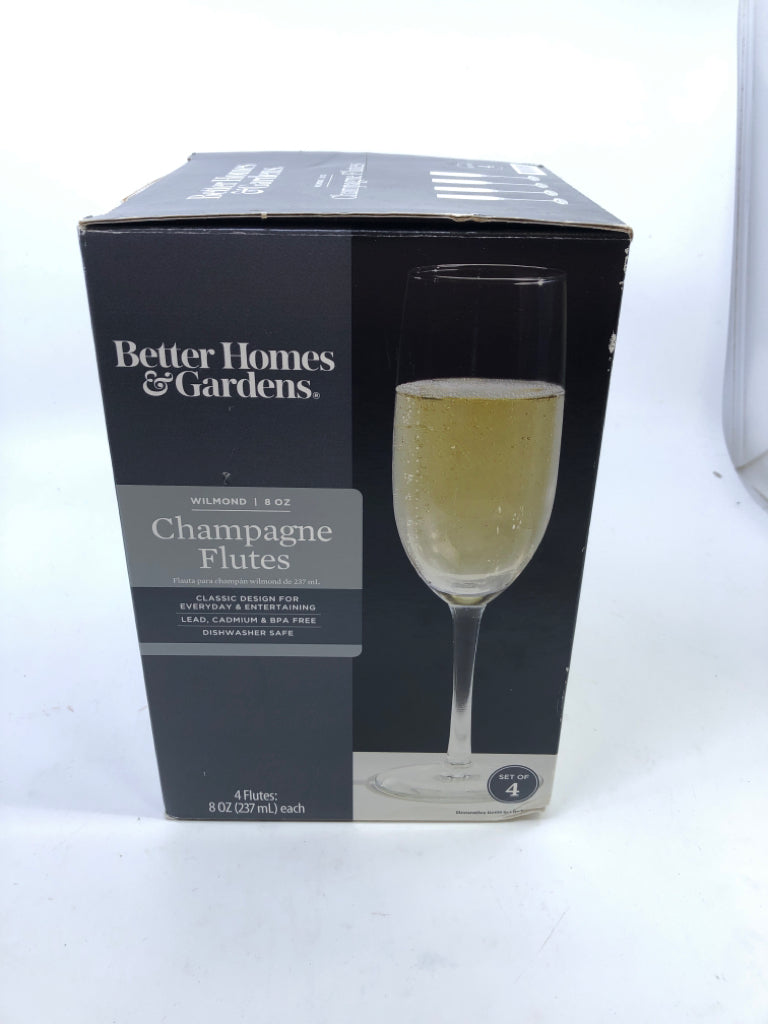 4 NIB CHAMPAGNE FLUTES.