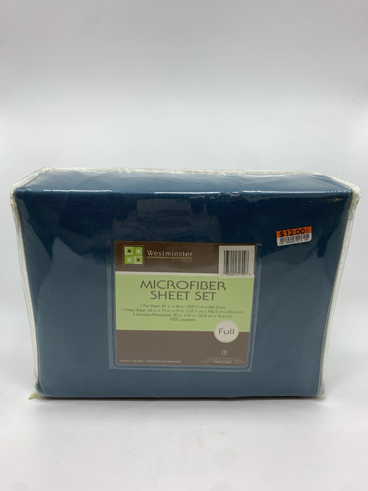 NIP FULL SIZE BLUE MICROFIBER SHEET SET