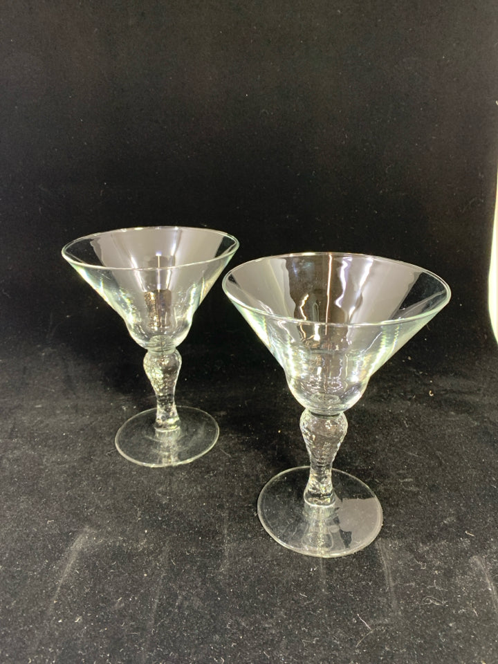 2 MARTELLO MARTINI GLASS W/ HAMMERED STEMS.