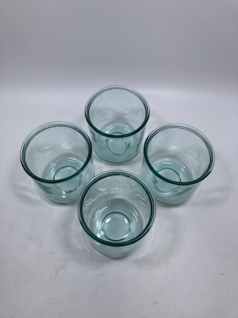 4 RECYCLED GLASS TUMBLERS.