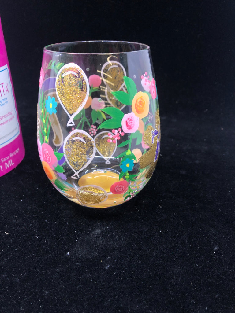 NIB STEMLESS 70TH BIRTHDAY WINE GLASS LOLITA.