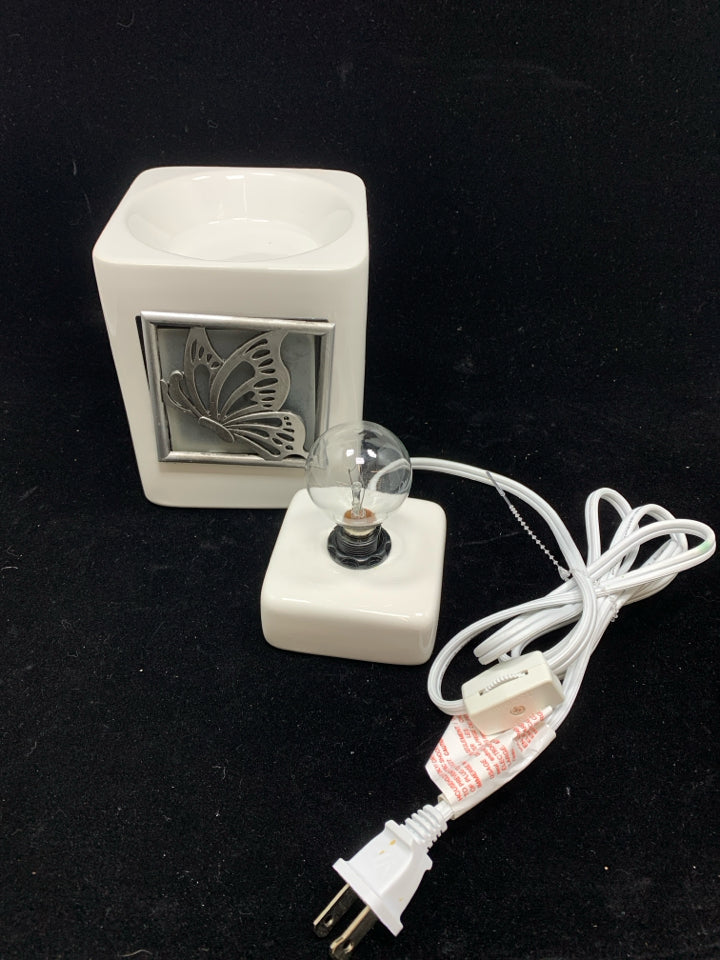 SCENTSY WHITE W/SILVER BUTTERFLY WAX WARMER.