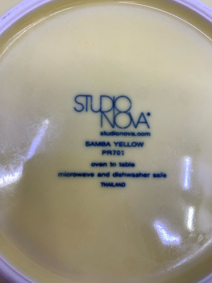 7 BRIGHT YELLOW PATTERN DESSERT PLATES.