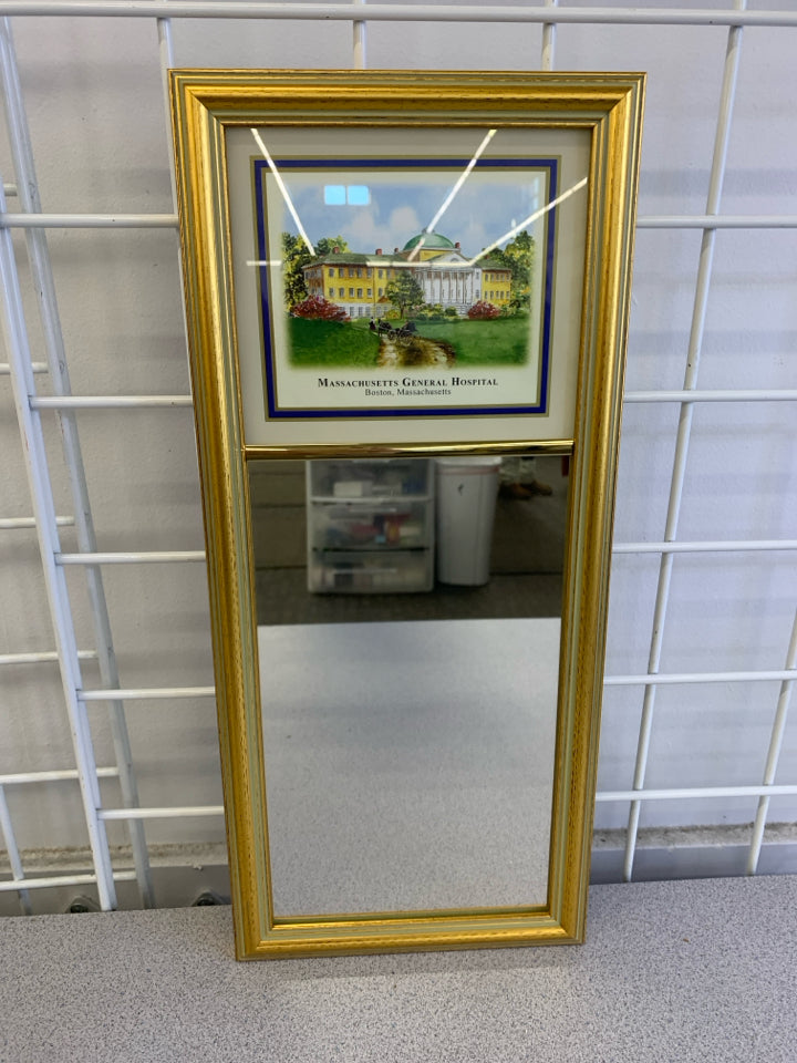 MASS GENERAL HOSPITAL -MIRROR W SCHOOL/ GOLD FRAME.