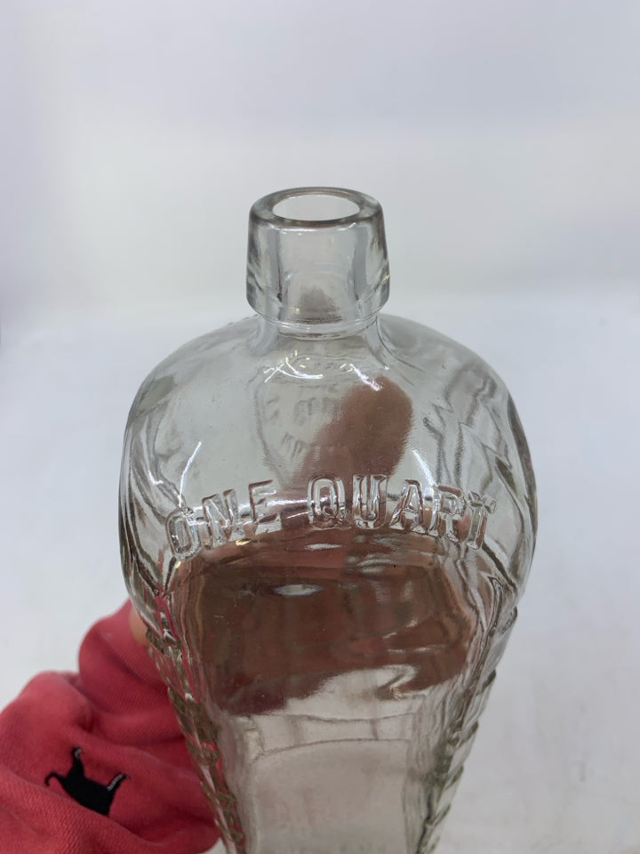 VTG EMPTY GLASS C H CRAVES & SONS DISTILLERS BOSTON EMBOSSED SQUARE DETAIL.