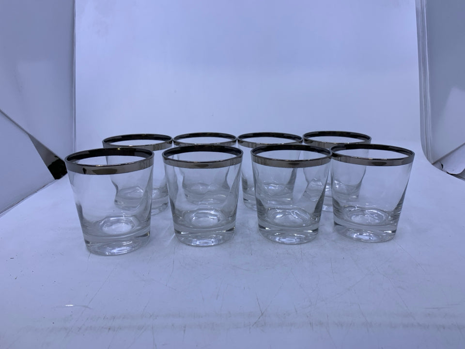 VTG 8 SILVER RIM SHORT GLASSES.