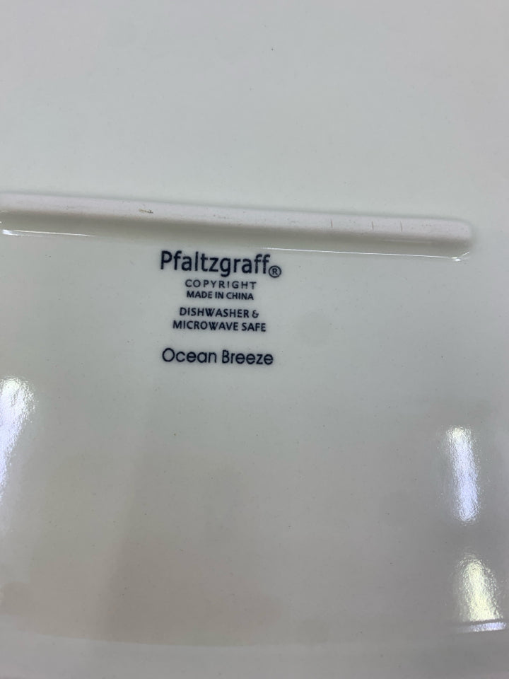 RECTANGLE CREAM GREEN BLUE STRIPED PLATTER.