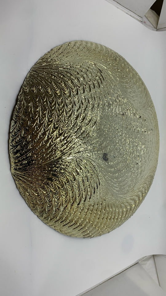 LARGE GOLD EMBOSSED GLASS CENTERPIECE BOWL.