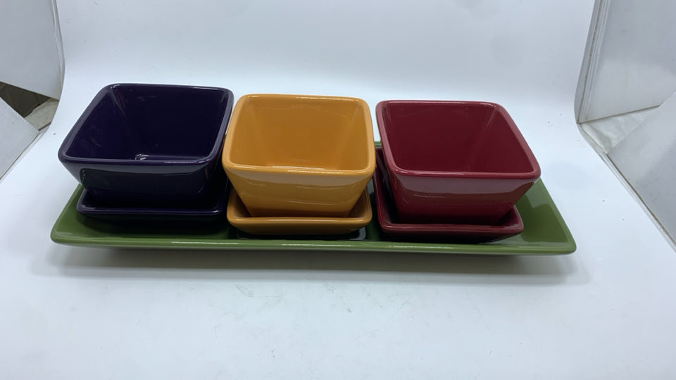 7PC MULTICOLORED SERVING BOWL/ TRAY.