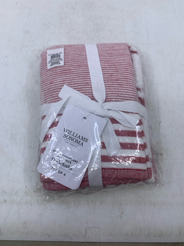 NIP RED/WHITE WILLIAM SONOMA 4 DISHCLOTHS.