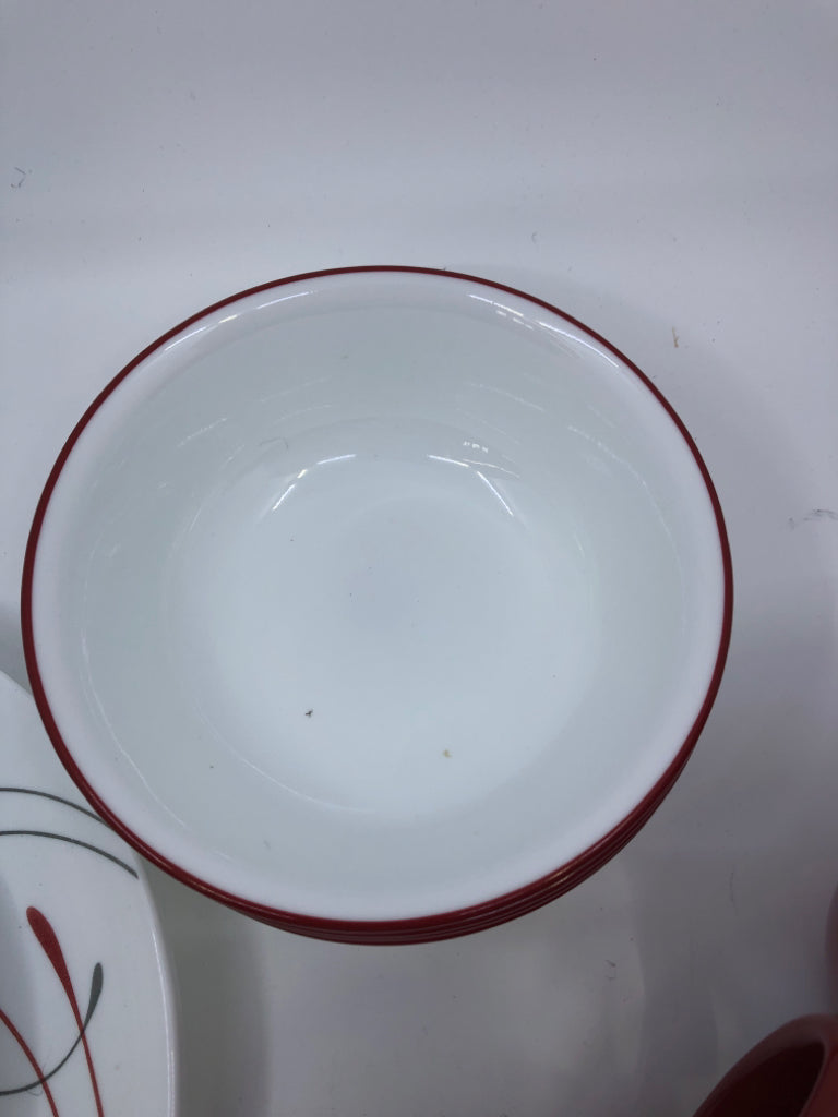 16 PC RED AND WHITE CORELLE DISH SET- SVC 4.