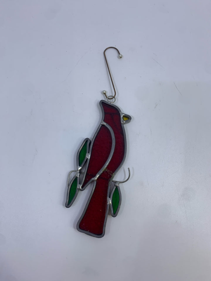 RED CARDINAL HAND-CRAFTED STAINED GLASS SUN CATCHER.
