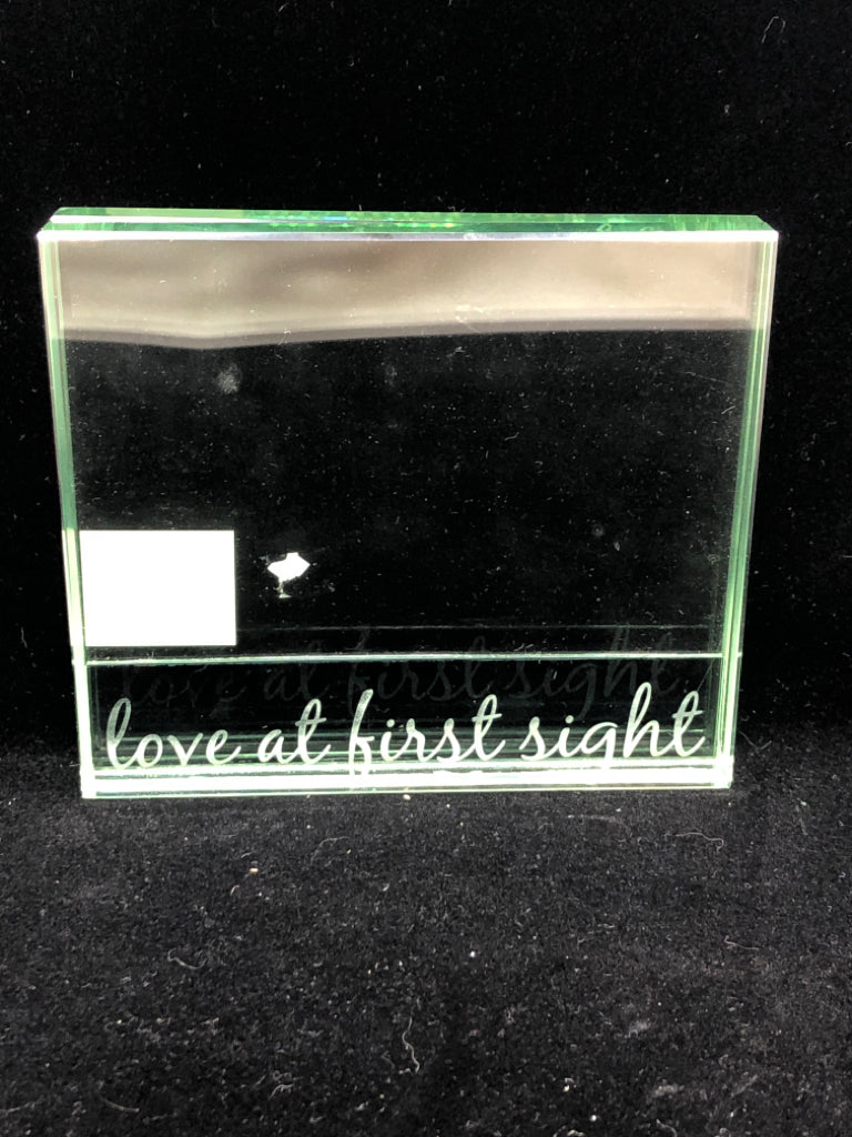 LOVE AT FIRST SIGN CLEAR GLASS PHOTO HOLDER.