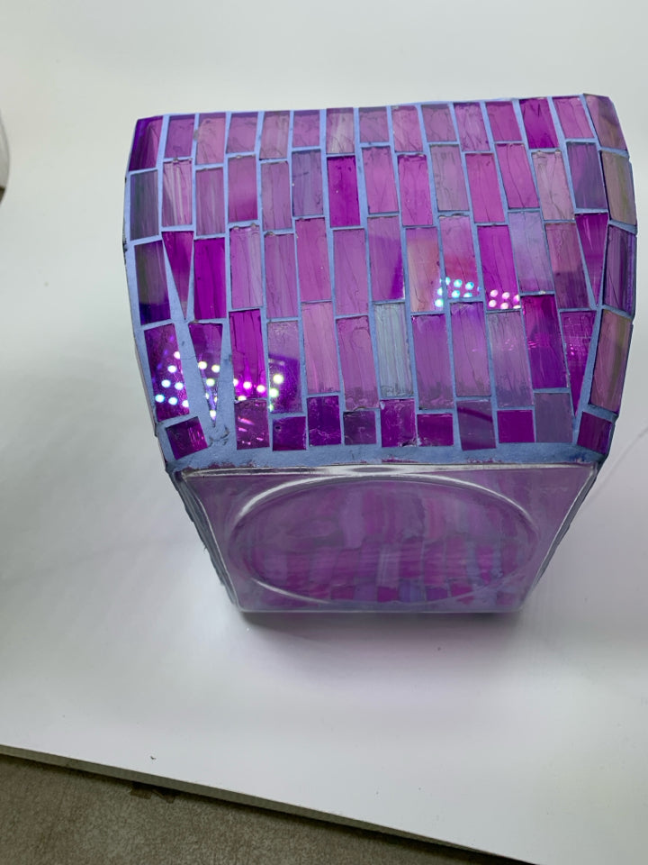 PURPLE IRIDESCENT MOSAIC GLASS SQUARE PLANTER.