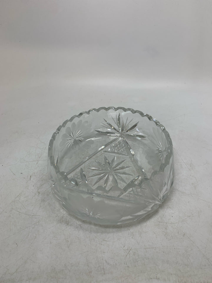 CRYSTAL BOWL W/ FLOWER ETCHING/ STAR DESIGN.