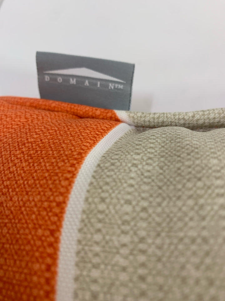 ORANGE & CREAM DOMAIN STRIPED PILLOW.
