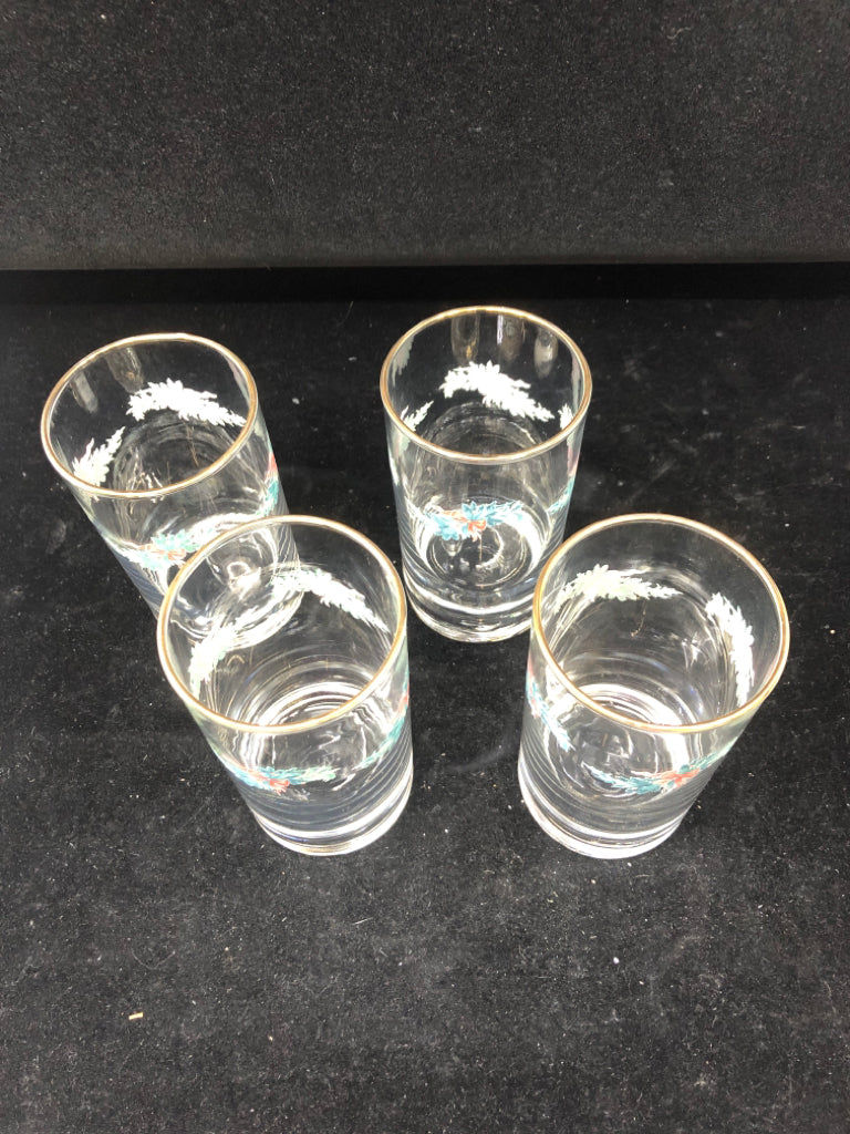 4 GARLAND WATER GLASSES W GOLD RIM.