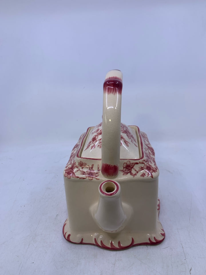 IVORY & FLORAL SQUARE TEAPOT.