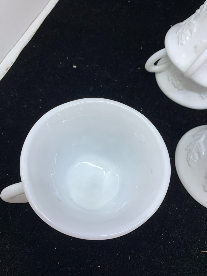 8pc VTG MILK GLASS CUP + PLATE SNACK SET.