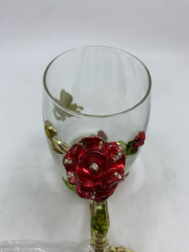 2PC ROSE GLASS TEA CUP W/SPOON.