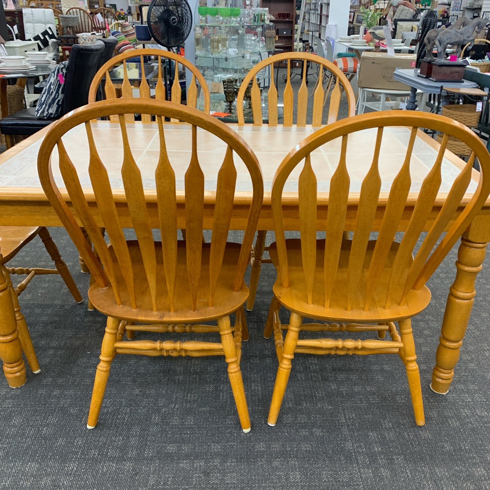 WOODEN TILE-TOP TABLE W/5 CHAIRS.
