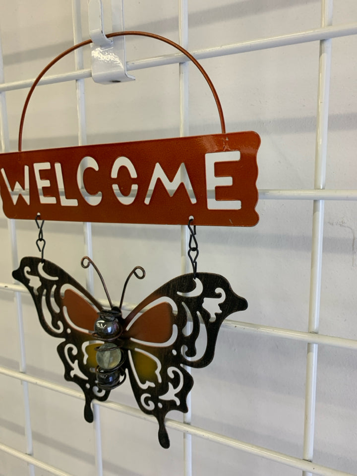 WELCOME BUTTERFLY METAL DECOR W/MARBLES.
