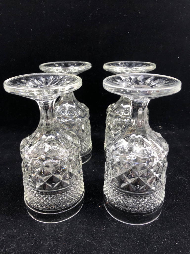 4 VTG CUT GLASS WINE GOBLETS.