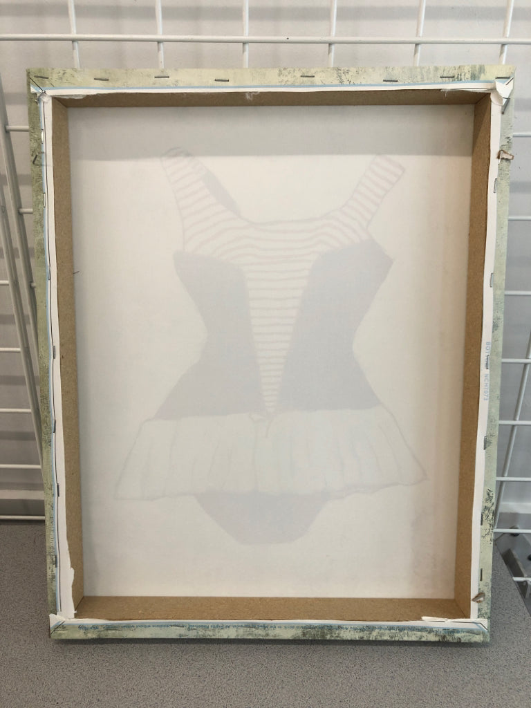 BLUE W/RED STRIPES VTG BATHING SUIT CANVAS PAINTING.