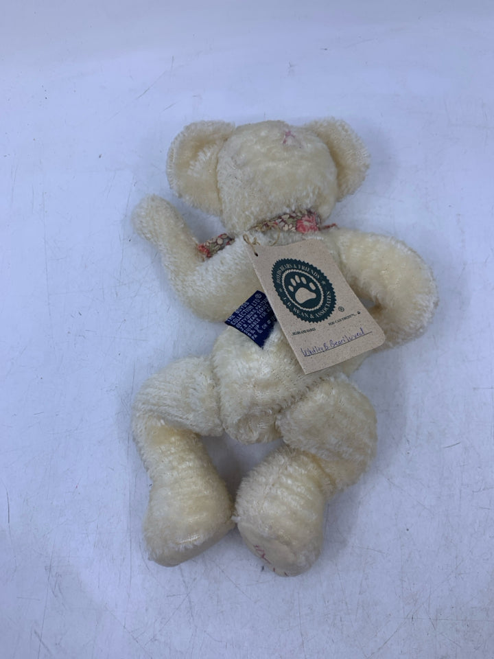 WHITE SHAG BEAR W/ FLORAL BOW BOYDS BEAR.