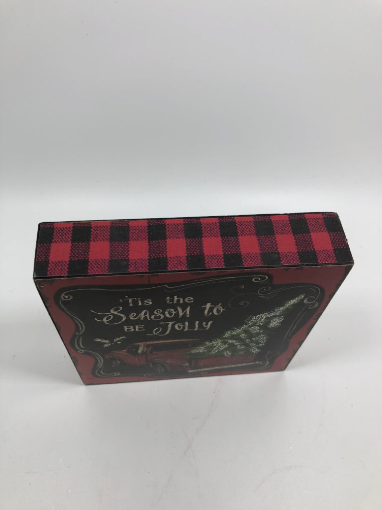 "TIS THE SEASON" RED BUFFALO PLAID WOOD SIGN.
