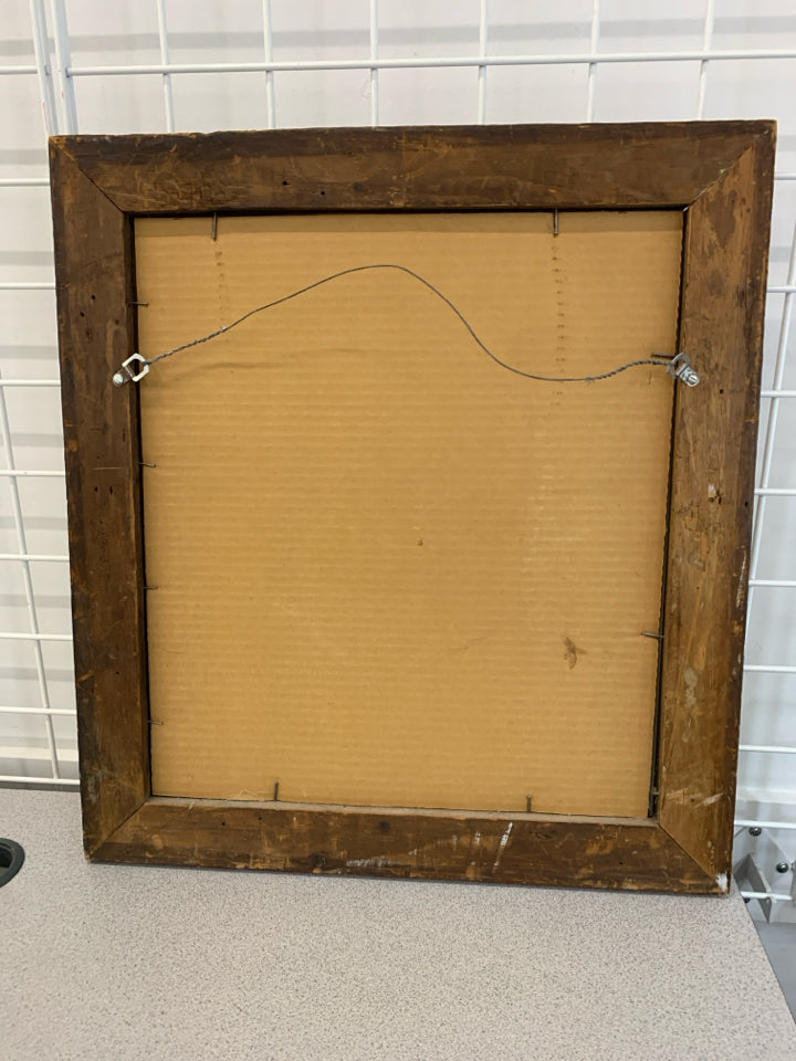 BROWN RUSTIC FRAMED MIRROR.