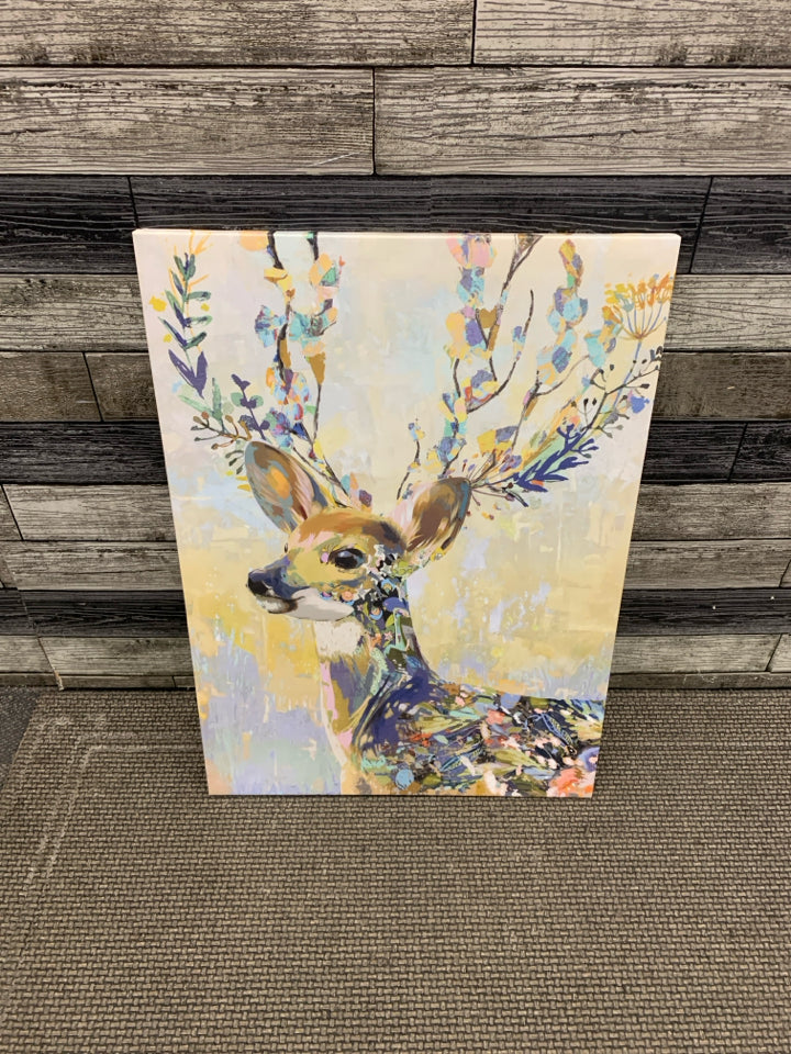 COLORFUL FLORAL DEER SIDE PROFILE CANVAS.