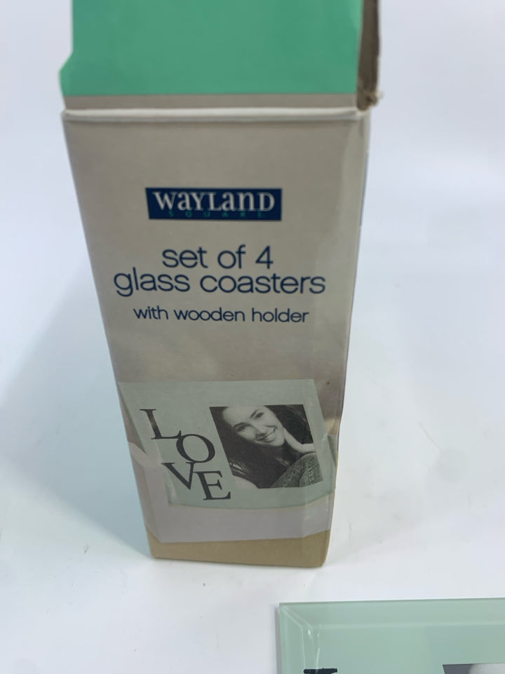 4PK GLASS LOVE COASTERS IN BOX.