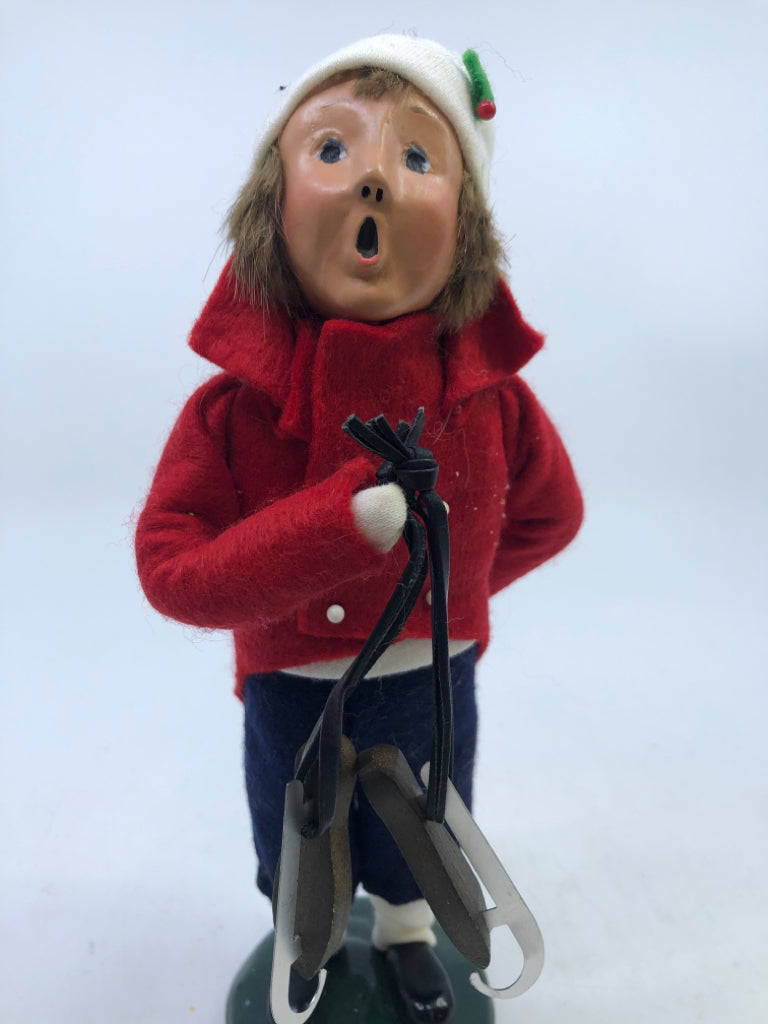 BYERS' CHOICE BOY IN RED COAT W SKATES-1992.