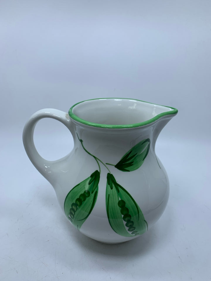 PITCHER W/ LARGE PAINTED TOMATO GREEN EDGE.
