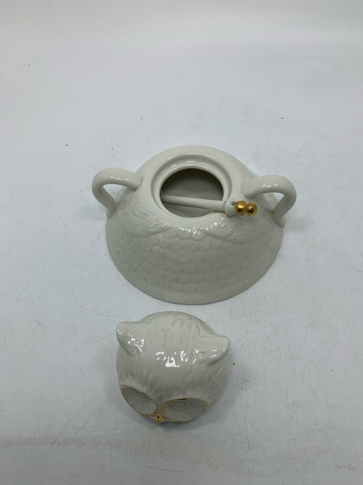 WILD MASQUERADE OWL SUGAR BOWL W/ LID & SPOON FLORENCE BALDUCCI.