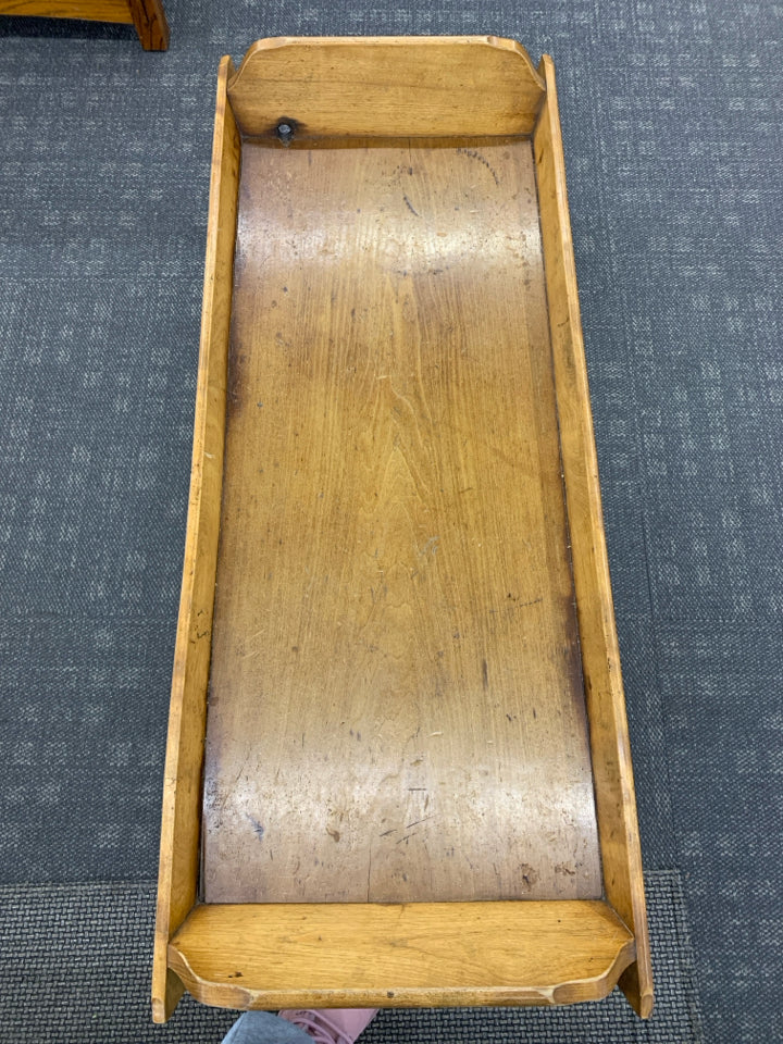 VTG COFFEE TABLE W/METAL HANDLES.