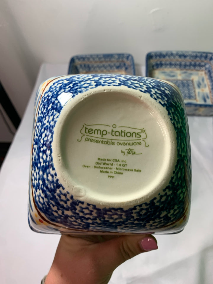 5PC BLUE TEMPTATIONS SQUARE SERVING SET.